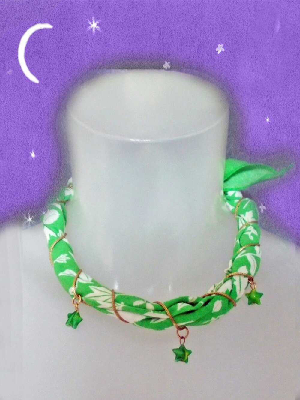 Green Bandana Necklace Choker Scarf with Stars - Festival Boho - Coastal Cowgirl